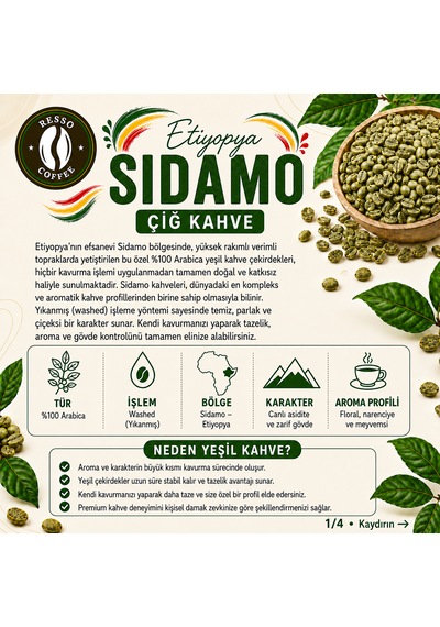 Avantaj Etiyopya %100 Arabica Yeşil & Çiğ Kahve Çekirdeği 1 Kilo Çekirdek Kahve