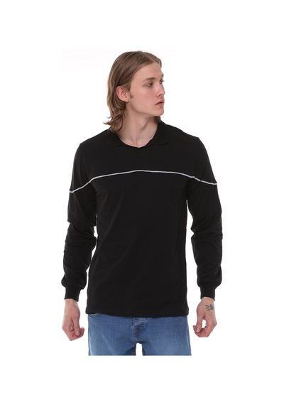 Uniprom Uzun Kollu T- Shirt Penye Polo Yaka %100 Pamuk Siyah Erkek Siyah