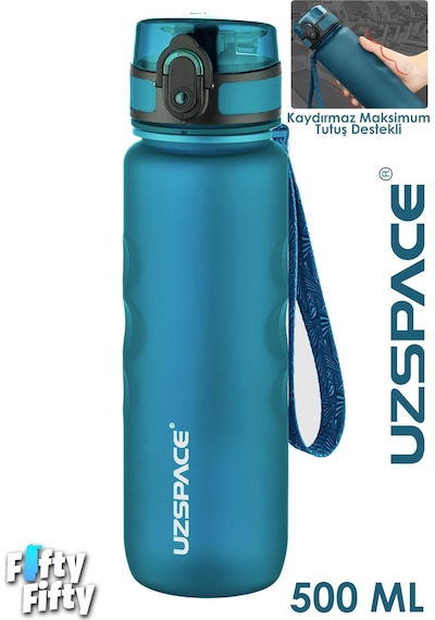 Uzspace 500 Ml Kaydırmaz Maksimum Tutuş Destekli Tritan Su Matarası -ffuz1215 Turkuaz