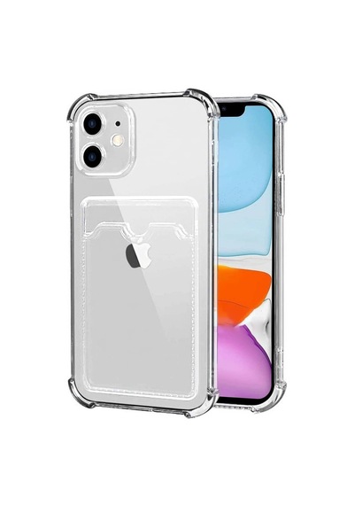 Apple Uyumlu iPhone 11 Kapak Kamera Korumalı Kartlıklı Darbe Emici Özellikli Şeffaf Silikon Kılıf