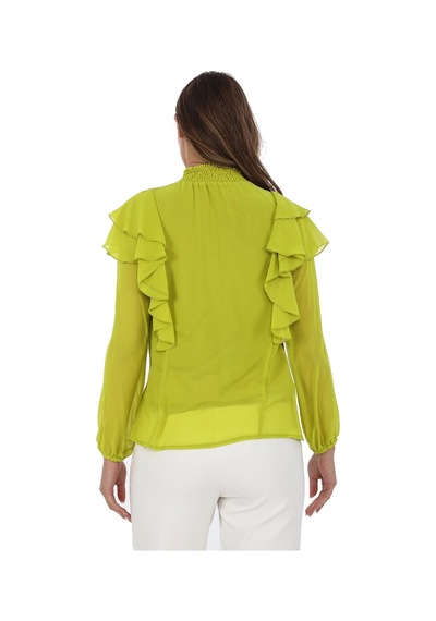 Omuz Fırfırlı Yaka Gipeli Şifon Bluz 6001-olive