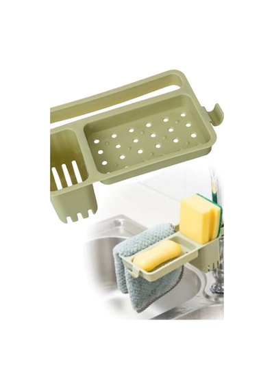 Musluğa Takılan Sünger Havlu Askılı Sabun Hazneli Mutfak Banyo Lavabo Düzenleyici Organizer Bej