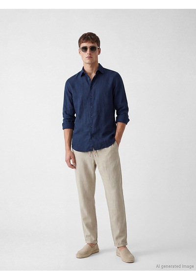 Lcw Vision Bej Regular Fit Erkek Keten Görünümlü Pantolon