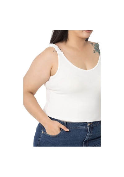 Disentis Büyük Beden Askıları Büzgülü Drapeli Crop Ekru Body-ekru Ekru