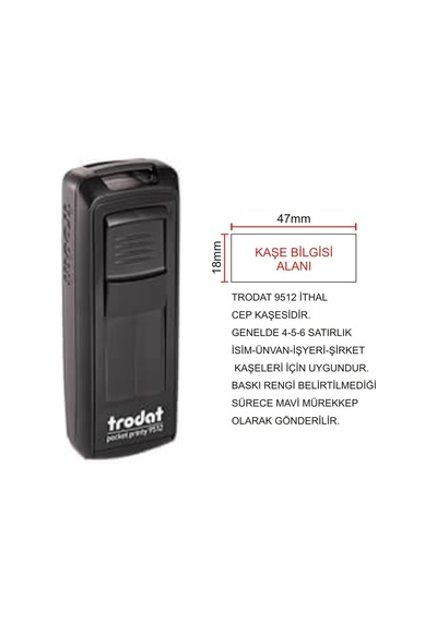 Trodat Cep Kaşe 9512 - Siyah Makine - Mavi Mürekkep Yeşil