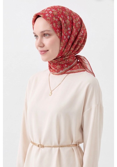Silk Home Mini Floral Desen Soft Pamuk Eşarp Kırmızı