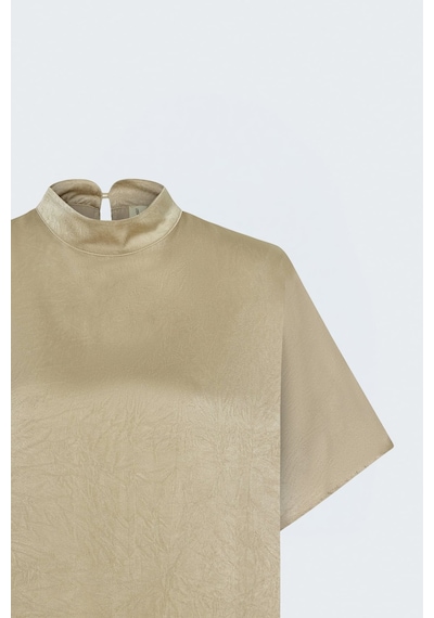 Sateen Yarasa Kol Bluz - Bej-137834