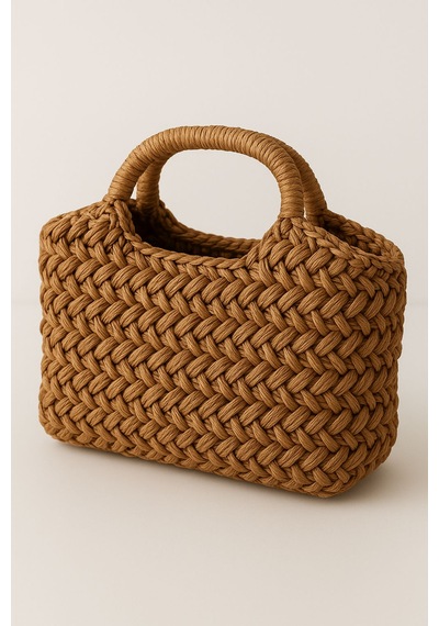 Tıgea Accessories Modern Vintage Rafya Çanta El Örgüsüdür Renk Seçimi Yapılabilir Açık Kahverengi