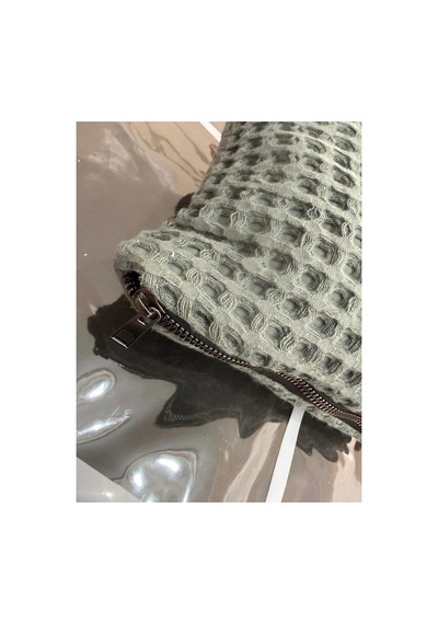 Fermuarlı Waffle Makyaj Temizleme Çantası + 2'li Yıkanabilir %100 Pamuk Ped Seti Yeşil