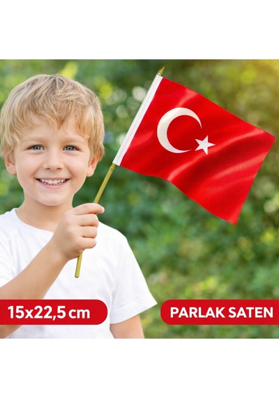 Saten Türk Bayrağı 15x22.5 Cm Parlak Kumaş Mini Bayrak 23 Nisan, Okul, Araç Ve Dekor İçin Tek Ebat