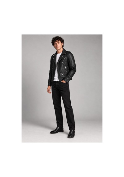 Maison Rae Erkek Siyah Slim Fit Biker Deri Ceket Fermuar Ve Cep Detaylı