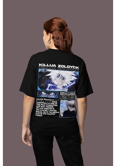 Hunter X Hunter Killua Zoldyck Sırt Baskılı Unisex Oversize Anime Siyah