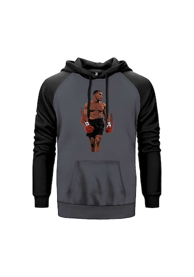 Mike Tyson Fire Boxing Gloves Gri Renk Reglan Kol Sweatshirt Gri