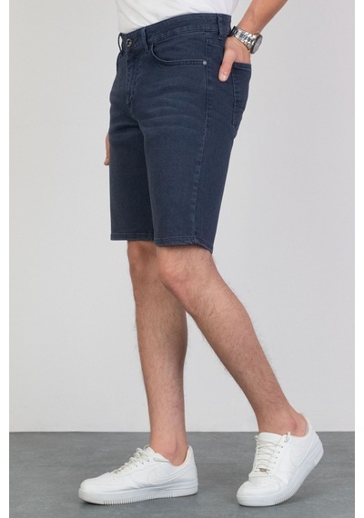 HLT Jeans Erkek Lacivert Taşlamalı Rahat Kesim Likralı Jean Kot Şort Hlthe001957