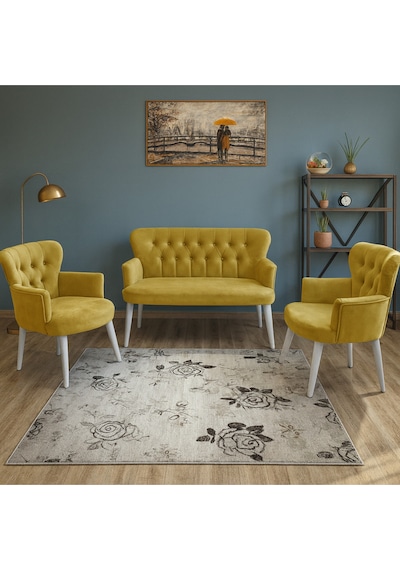 Azra Mobilya Sarı Babyface Kumaş Çay Seti Koltuk Takımı 2 Berjer + 1 İkili, Modern, Beyaz Ayak Sarı Azra Mobilya Sarı Babyface Kumaş Çay Seti Koltuk Takımı 2 Berjer + 1 İkili, Modern, Beyaz Ayak Sarı