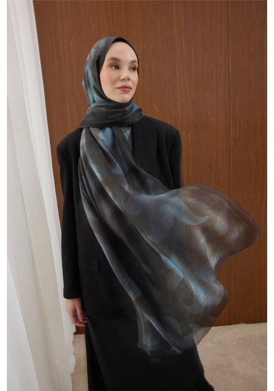 Silk Home Viskon Mayda Şal Mavi-antrasit Dalga Desenli Yumuşak Dokulu 190x70 Çok Renkli