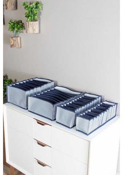 Serstil 8 Gözlü Çekmece Içi Lacivert Çizgili Düzenleyici Organizer - Large 24 X 37 X 18 Mavi