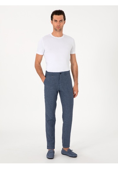 Cacharel İndigo Carrot Fit Beli Lastikli %100 Keten Spor Pantolon Mavi