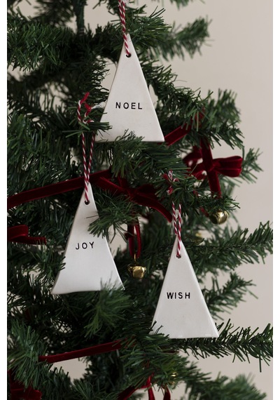 Yılbaşı El Yapımı Seramik 3 Lü Çam Ağacı Süsü Noel Joy Wish Beyaz - 304352844