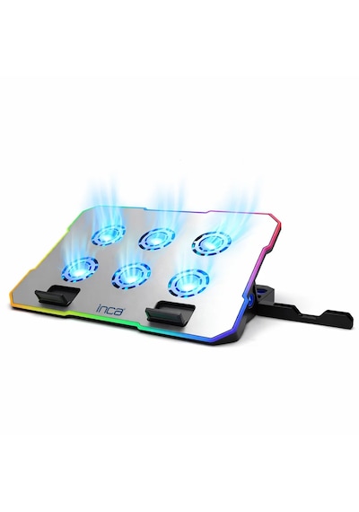 Inc-618gms 6 Fanlı Rgb Laptop Soğutucu Stand 9-17 2400 Rpm 10 Led Mod 5 Kademe Yükseklik Ayarlı