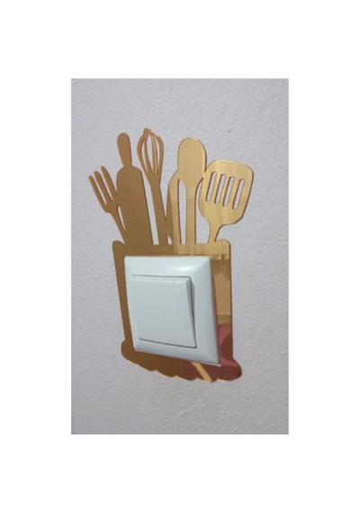 Dekoratif Mutfak Priz Kenarı Süsü Altın Pleksi 1 Adet 13x20cm Kendinden Yapışkanlı Akrilik Altın