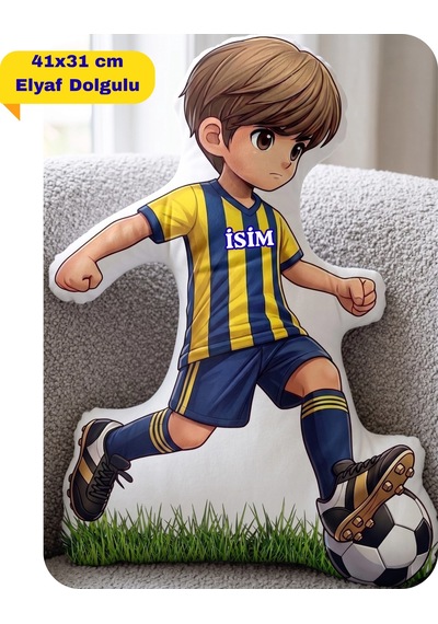 Sarı Lacivert Futbol Kupa Taraftar Yastık Kombin Taraftar Uyku Arkadaşı İkili Set Hediye Hediye Paketi-Hediye Paketi