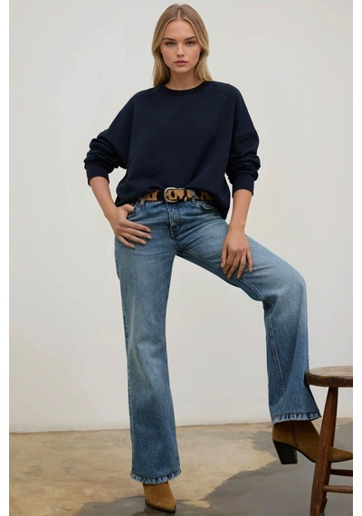 Hiccup Oversize Bisiklet Yaka Basic Sweatshirt Lacivert