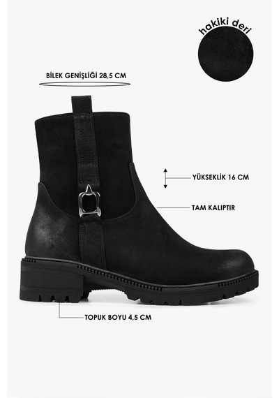 Shoeberry Kadın Raze Siyah Hakiki Deri Nubuk Bot