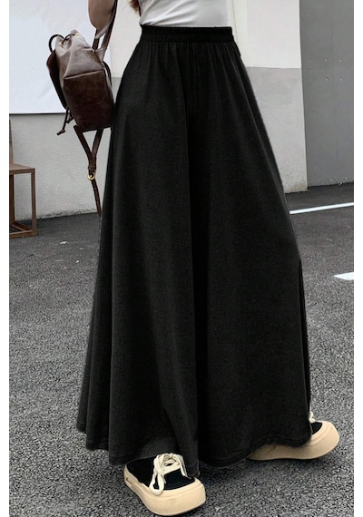 Tarz Cool Kadın 2 İplik Oversize Bol Paça Tasarım Eşofman Altı Yüksek Bel Rahat Model Siyah