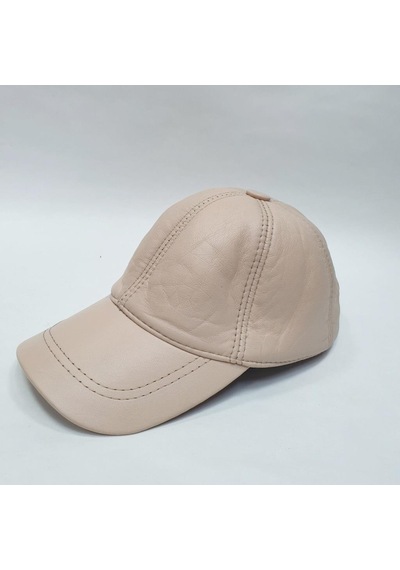 Krem Renk Deri Unisex Şapka Siyah