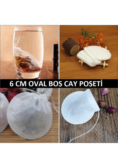 İpli Sallama Çay & Filtre Kahve Poşeti 100 Adet-6 CM Oval