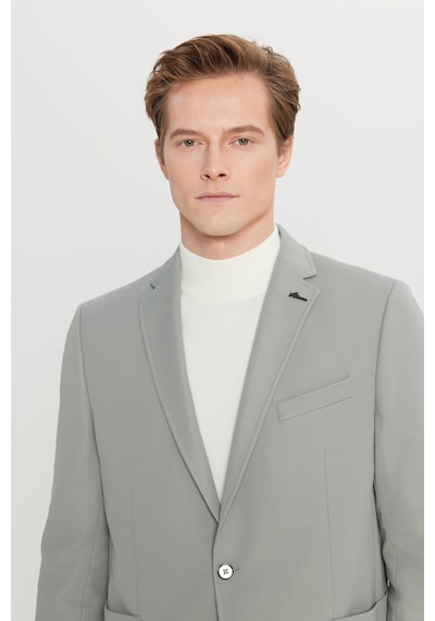 Erkek Grı Slim Fit Dar Kesim Mono Yaka Casual Ceket Grı