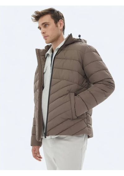 Kip Bej Regular Fit Kapüşonlu Casual Dokuma Mont Bej