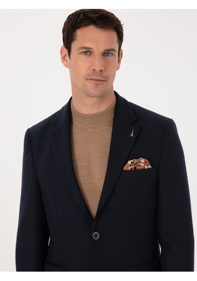 Cacharel Lacivert Slim Fit Yün Karışımlı Spor Ceket