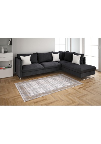 Artemis Halı Couture 00868a Gri Gold Çerçeveli Eskitme İpek Halı