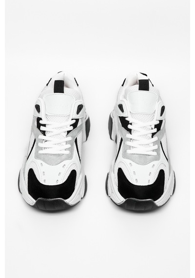 Tonny Black Rahat Kalıp Poli Taban Bağcıklı Sneaker Kadın Beyaz Siyah Sneaker Tbcrn1903
