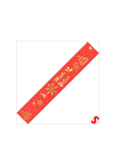 Yılbaşı Mutlu Yıllar Altın Baskılı Grogren Kurdele, 2,5cm X 23mt - Kırmızı 0 - 99