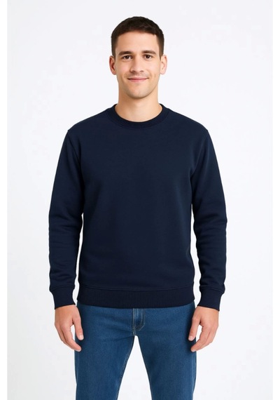 Butik İstanbul Erkek Üç İplik Düz Bisiklet Yaka Sweatshirt - Lacivert