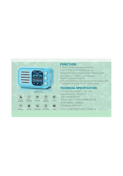 Ws-501 Akıllı Hoparlör Dokunmatik Ekran App Destekli Şarjlı Kablosuz Bluetooth Bt Tf Fm Hoparlör