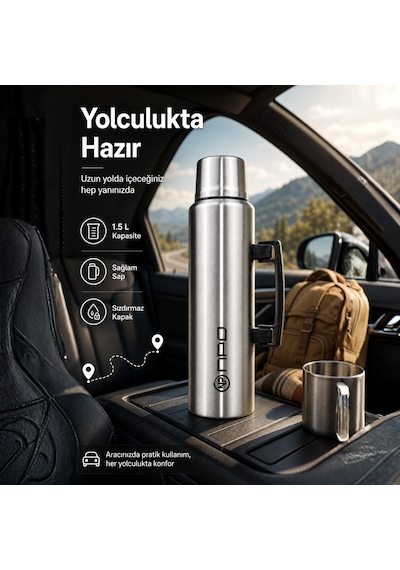 Npo Nt01 1.5l Çift Katmanlı Vakum Teknolojili 24h Sıcak 48h Soğuk 72 Saat Buzlu Çelik Termos Gri