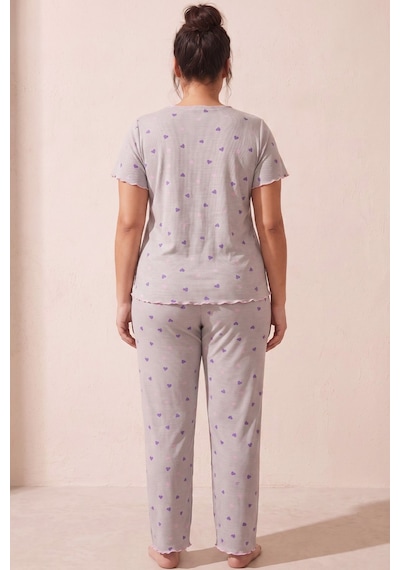 Siyah İnci Beden Fitilli Kaşkorse Örme Pijama Takım26120851 Gri