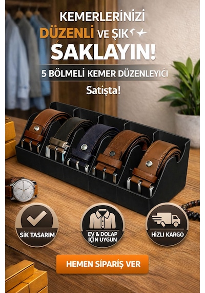 5 Bölmeli Kemer Çorap Takı Makyaj Organizeri Dolap Düzenleyici Siyah