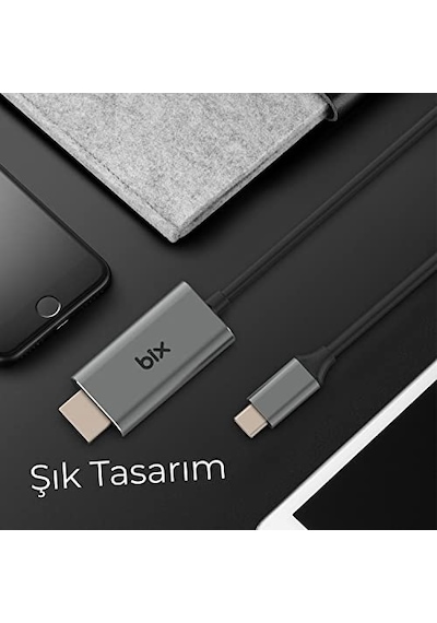 Bx02hb Usb-c To 4k 30hz Hdmı Kablo 1.8 Metre Windows Mac Android Uyumlu Hdcp Destekli Gri