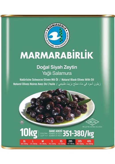Marmarabirlik Doğal Yağlı Salamura 351-380 KB 2XS Siyah Zeytin Teneke 10 KG