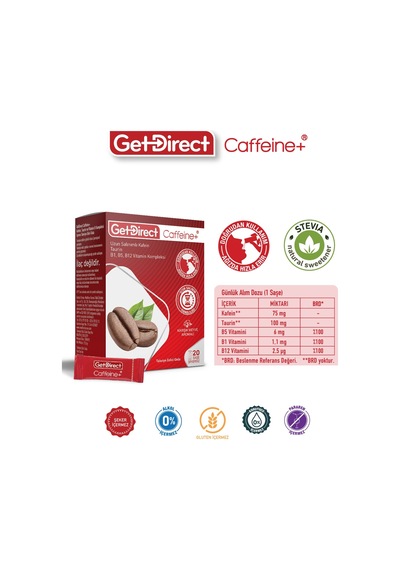 Caffeine+ Kafein, Taurin Ve Vitamin B Kompleksi 20 Saşe Gün Boyu Enerji, Susuz Kullanım Diğer