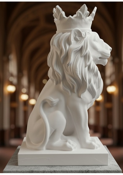 \text Monark Taçlı Aslan Biblo 18 Cm - Beyaz/siyah 3d Yazıcı Baskı Dekorasyon Ürünü