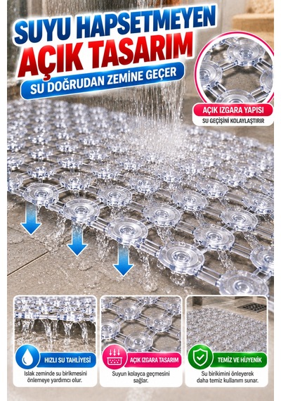Crystal Kaymaz Vantuzlu Banyo Paspası Şeffaf 68x35 Cm Islak Zemin Kaydırmaz Küvet Duşakabin Pvc Matı