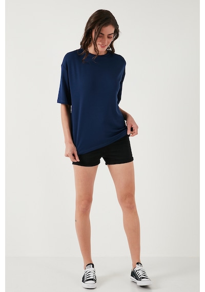 Lela Streç Oversize Fit Bisiklet Yaka Bayan T Shirt 5865911 Lacivert