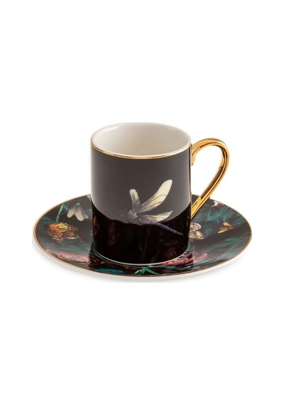 Jumbo Black Garden 4 Kişilik Kahve Fincan Takımı Siyah