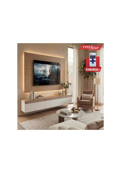 Purelıne Ledli Duvar Tv Ünitesi 140 Cm Meşe Beyaz Beyaz-meşe 140 Cm